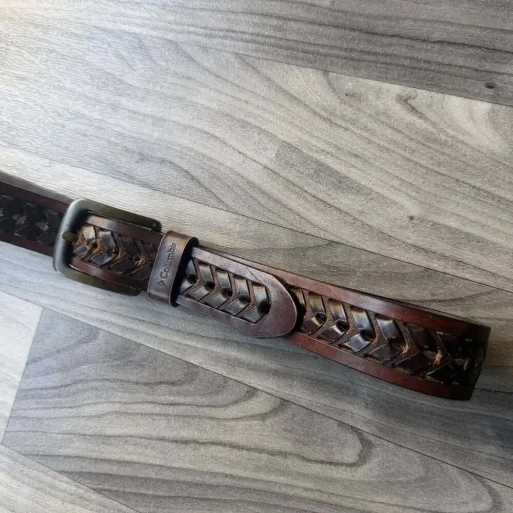 Columbia Brown Leather Woven Belt